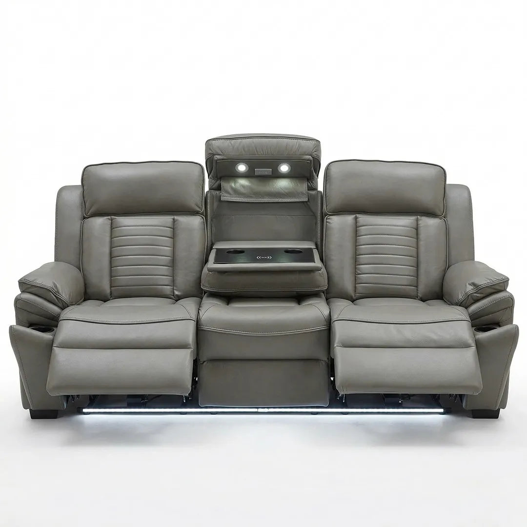 Savilla Electric Leather Recliner Sofa 3+2 Seater with Cupholders, USB and LED