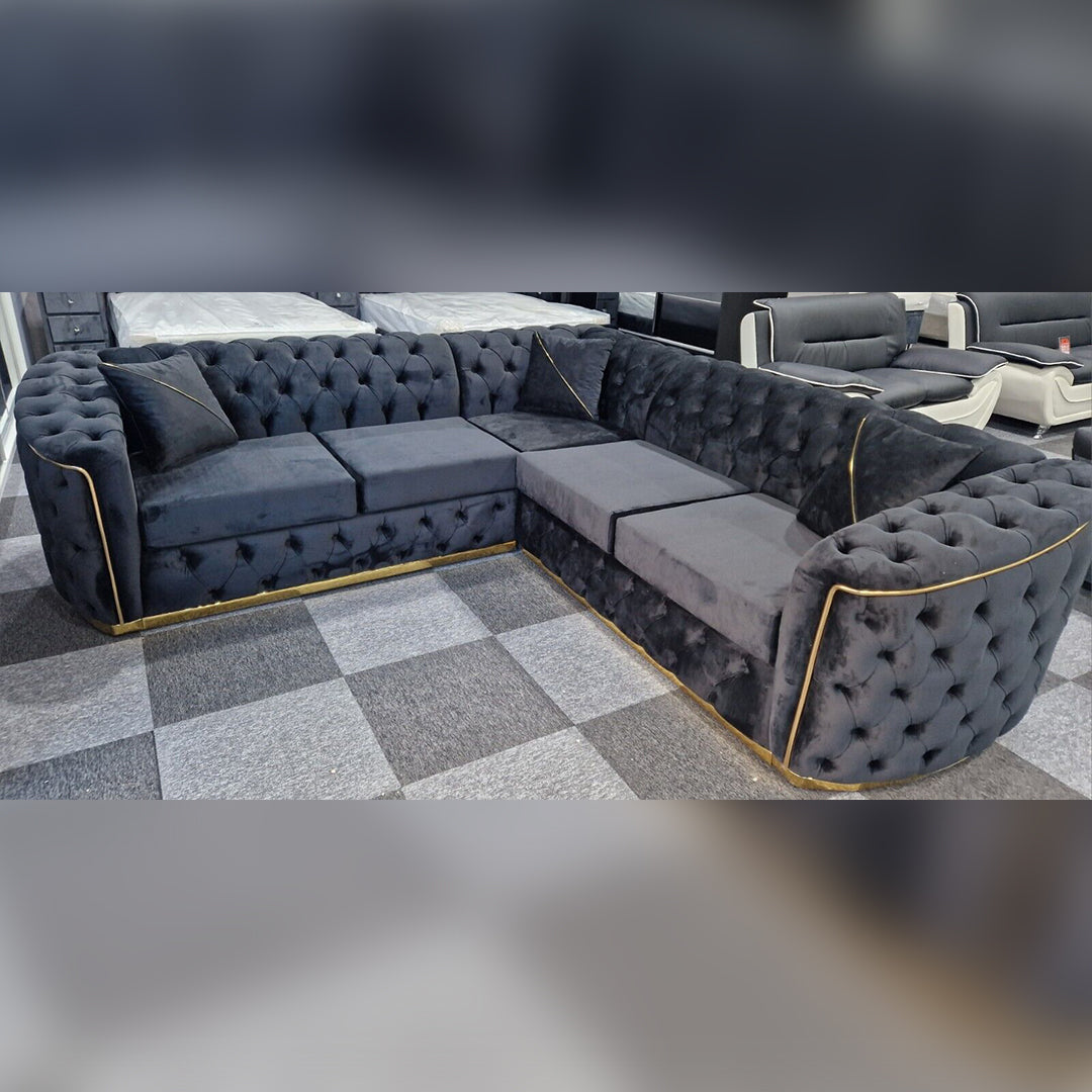 Toronto Chesterfield Corner Sofa Black & Gold - MNS (MY NEW SOFA) LTD
