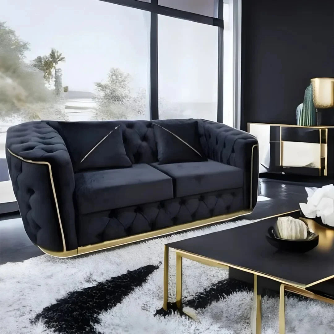 Toronto Chesterfield Sofa 3+2 Black & Gold