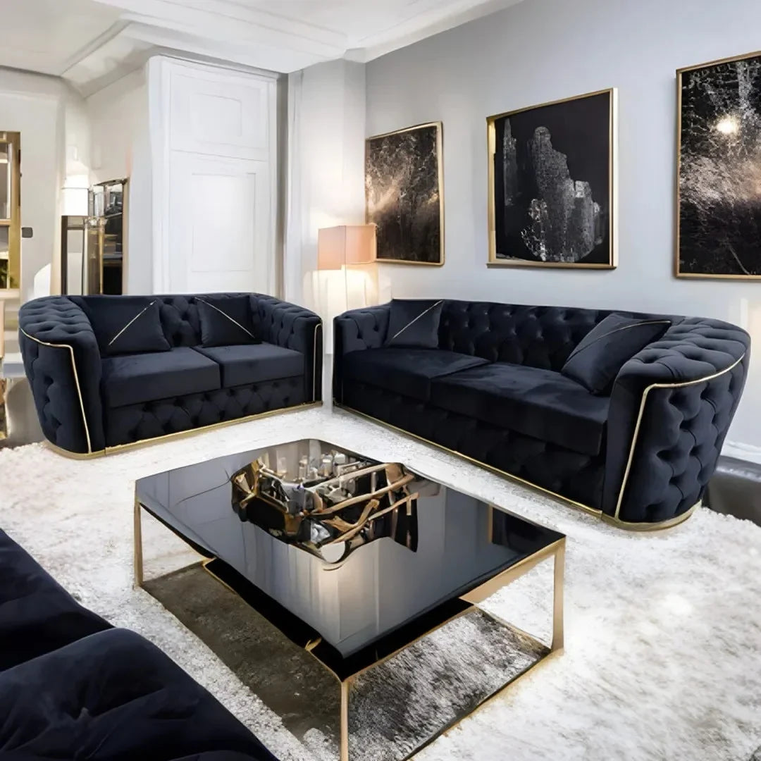 Toronto Chesterfield Sofa 3+2 Black & Gold - MNS (MY NEW SOFA) LTD